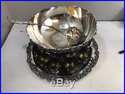 Vintage Towle Silverplate Punch Bowl Set 12 Cups 19.5 Tray Ladle Grape VINTAGE