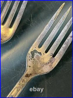 Vintage U. S. N. US Navy Silver Plate set of 12 Grille / Viande Forks 7.5