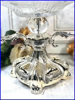 Vintage Vase Art Nouveau Silver-Plated Glass Centerpiece Epergne Large