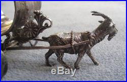 Vintage Victorian Meriden Figural Goat Napkin Ring Holder Pulling Cart w Wheels