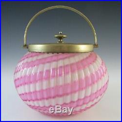 Vintage Victorian Pink and White Glass & Silver Plated Biscuit Barrel