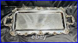 Vintage Victorian Rectangular Heavy Footed Silverplate Butlers Serving Tray 25