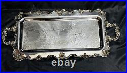 Vintage Victorian Rectangular Heavy Footed Silverplate Butlers Serving Tray 25