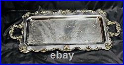 Vintage Victorian Rectangular Heavy Footed Silverplate Butlers Serving Tray 25