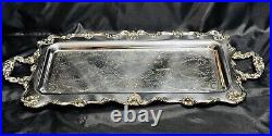 Vintage Victorian Rectangular Heavy Footed Silverplate Butlers Serving Tray 25