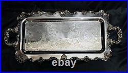 Vintage Victorian Rectangular Heavy Footed Silverplate Butlers Serving Tray 25