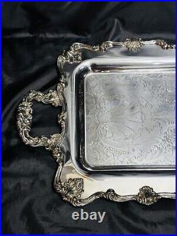 Vintage Victorian Rectangular Heavy Footed Silverplate Butlers Serving Tray 25