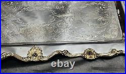 Vintage Victorian Rectangular Heavy Footed Silverplate Butlers Serving Tray 25