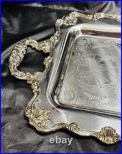 Vintage Victorian Rectangular Heavy Footed Silverplate Butlers Serving Tray 25