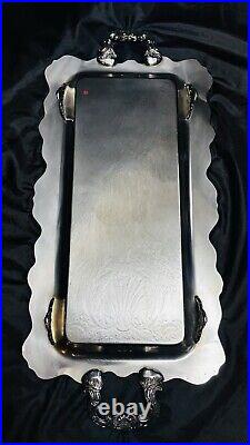 Vintage Victorian Rectangular Heavy Footed Silverplate Butlers Serving Tray 25