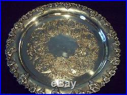 Vintage Victorian Sheffield Style Silver Grape Vintage Border Large Round Tray