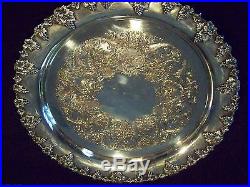 Vintage Victorian Sheffield Style Silver Grape Vintage Border Large Round Tray