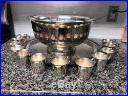 Vintage WALLACE SILVERSMITH PUNCH SET TRAY BOWL LADEL 12 CUPS