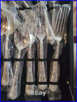 Vintage WILLIAM ROGERS AND SOND Silverplate Flatware Set 63 Pc In Case