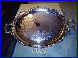 Vintage WM Rodgers Round Silver Plate Tray Platter elegant scroll swirl pattern
