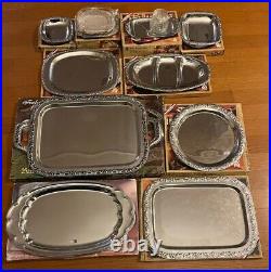 Vintage WMF Strassburg Cromargan Silver Serving Plate Set Germany 10 Pieces Rare