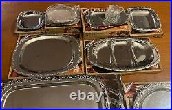 Vintage WMF Strassburg Cromargan Silver Serving Plate Set Germany 10 Pieces Rare