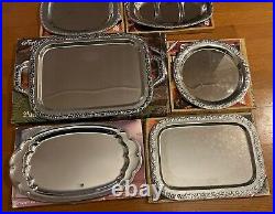 Vintage WMF Strassburg Cromargan Silver Serving Plate Set Germany 10 Pieces Rare