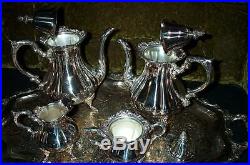 Vintage Wallace 1200 Baroque Silverplate Coffee Tea Cream Sugar Service Set