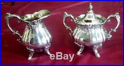 Vintage Wallace Baroque Silver Plate Tea Set 4 Pc 281-284 withRoyal Rose Tray