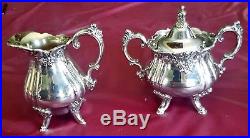 Vintage Wallace Baroque Silver Plate Tea Set 4 Pc 281-284 withRoyal Rose Tray