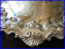 Vintage Wallace Footed Silverplated 17 Salver Tray Elegant Ornate SIlver Plate