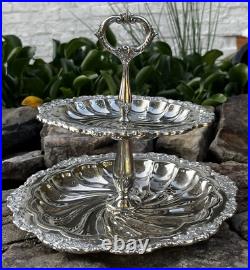 Vintage Wallace Grande Baroque Two Tier Buffet Server Dessert Stand Silver Plate