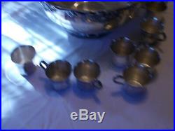 Vintage Wallace Silver Plate Harvest Punch Bowl With 12 Matching Cups