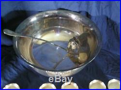 Vintage Wallace Silver Plate Harvest Punch Bowl With 12 Matching Cups And Ladle