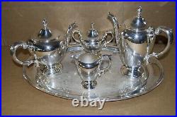 Vintage! Wallace Silver Plated 5 Pc. Tea/Coffee Set with Tray Silverplate READ