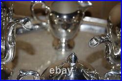 Vintage! Wallace Silver Plated 5 Pc. Tea/Coffee Set with Tray Silverplate READ