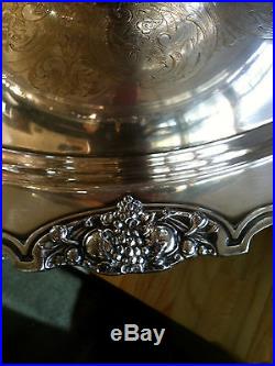 Vintage Wallace Silver Plated Punch Bowl and Tray Set In Harvest Pattern 1940