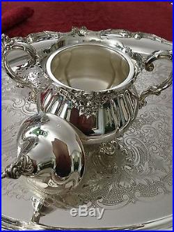 Vintage Wallace Silver-plate Baroque Coffee & Tea Set with 2 Handled Tray