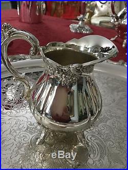 Vintage Wallace Silver-plate Baroque Coffee & Tea Set with 2 Handled Tray