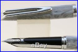 Vintage Waterman CF Moiré Silver Plated Fountain Pen with Chrome Trim, Cased