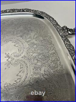 Vintage Webster Wilcox Silver Plated Decorative Etched Serving Tray 23 X 13