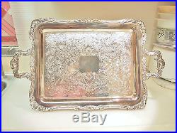 Vintage Wm ROGERS Silver plated Large 24 Engraved Rectangular Serving Tray