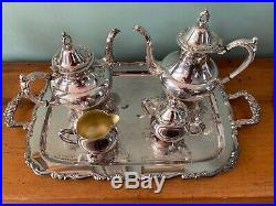 Vintage Wm Rogers Silverplate Tea Set Coffee Pot Serving Tray Creamer Sugar Bowl