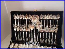 Vintage Wm. Rogers & Sons Enchanted Rose Silver Plate 62 Piece Flatware With Cas