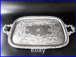 Vintage XL Silver Plate Serving Tray Rococo With Dust Bag EGW&S