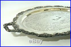Vintage huge POOLE Silver Co. Lancaster Rose tray, silver plate, 6 piece set