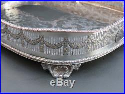 Vintage large ornate silver plated tray with gallery & feet EHP Sheffield