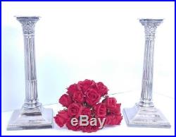 Vintage pair Silver plated Corinthian pillar column candlesticks detachable tops