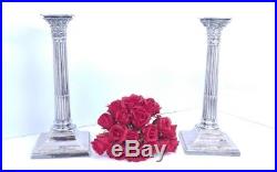 Vintage pair Silver plated Corinthian pillar column candlesticks detachable tops