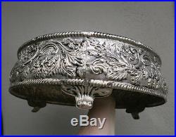Vintage round Gilt metal brass silver plate Vanity MIRROR Tray Display plateau