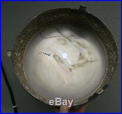 Vintage round Gilt metal brass silver plate Vanity MIRROR Tray Display plateau