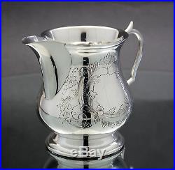 Vintage silver plate 5 pc coffee tea set on tray bright-cut floral bowl jug