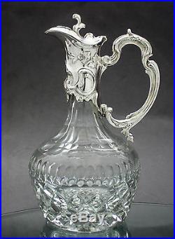 Vintage silver plate repousse crystal decanter pitcher wine claret jug/ewer