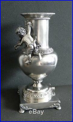 Vintage silver plate vase with cherubs and figure