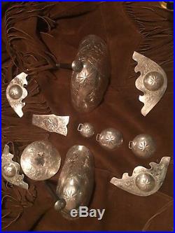 Visalia Stock Saddle Co. Vintage Sterling Silver Conchos Horn Cap Plate Nettles
